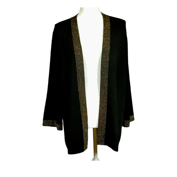 Eileen Fisher Cardigan Size Medium Black Gold Gala Dressy Party Glam Cocktail - Picture 8 of 9